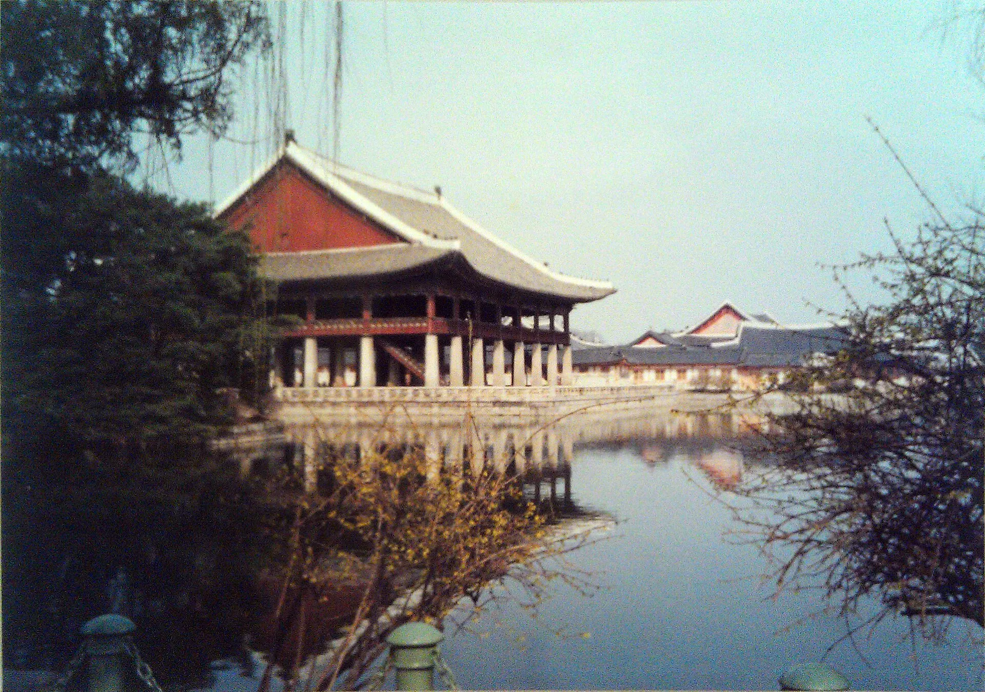 Gyeonghoeru Pavilion reflected in its pond at Gyeongbok Palace, Seoul